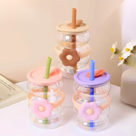 flower design double wall glass tumbler image 3