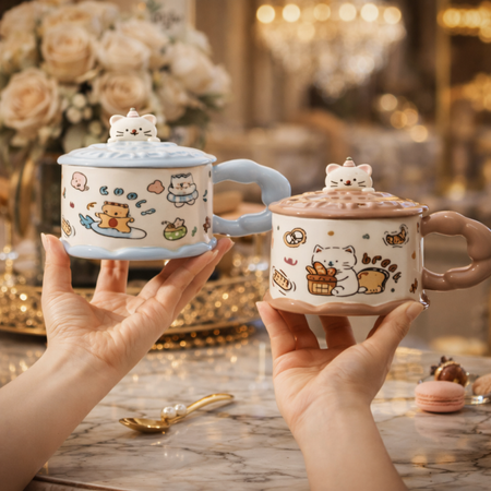 cute ceramic mug with cat lid image 2