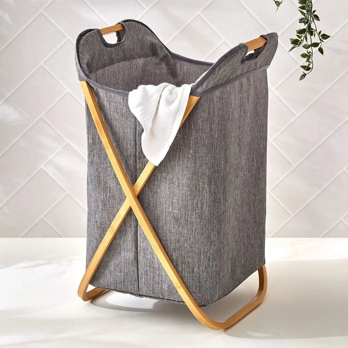 bamboo frame foldable laundry basket main image
