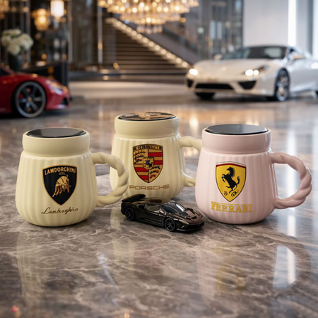 ceramic coffee mug with sports car logo main image