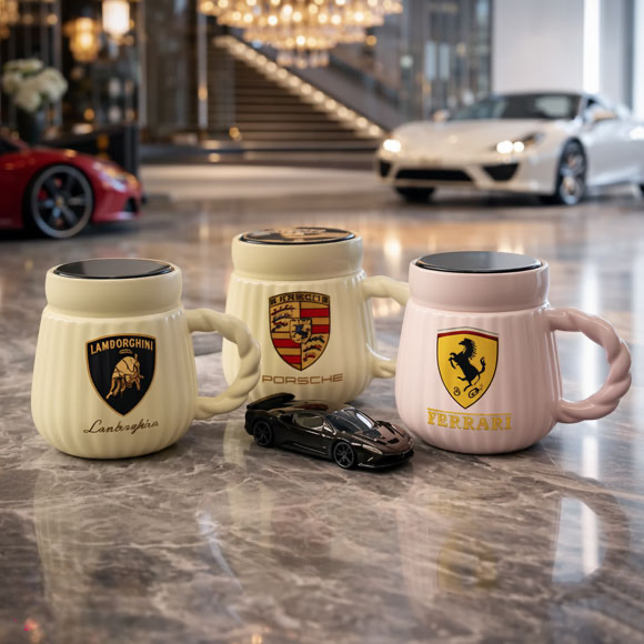 ceramic coffee mug with sports car logo main image