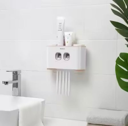 wall mounted toothbrush holder and toothpaste dispenser image 5
