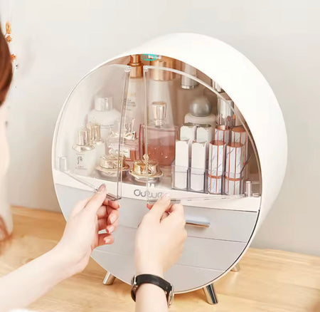 oval shape cosmetic organizer with drawer image 3
