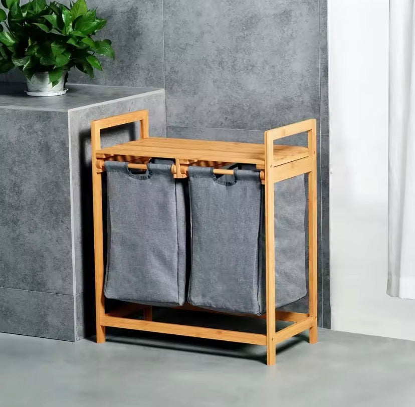 bamboo laundry hamper with shelf main image