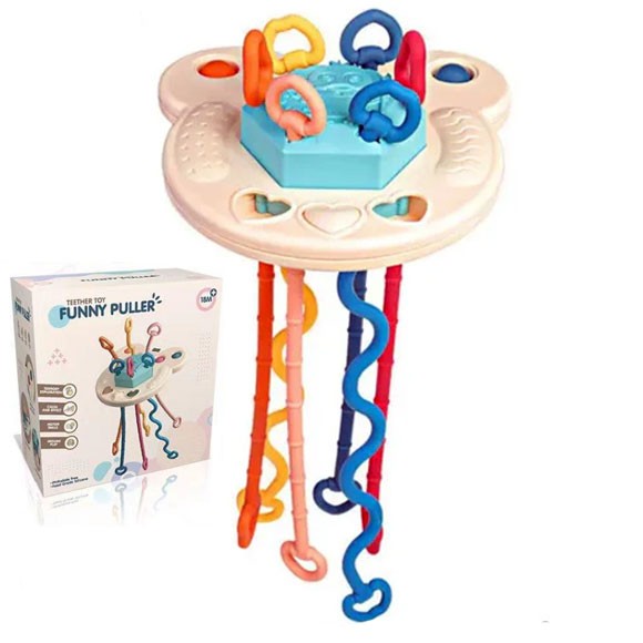Baby Teether Pull String Sensory Rattle Toy