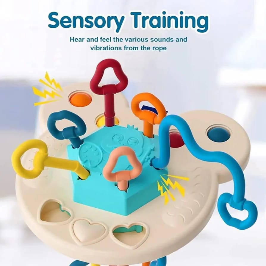 Baby Teether Pull String Sensory Rattle Toy