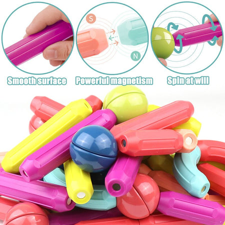 64 PCS Magnetic Building Blocks Set Early Learning Magnetic Sticks Balls Assembling Game
