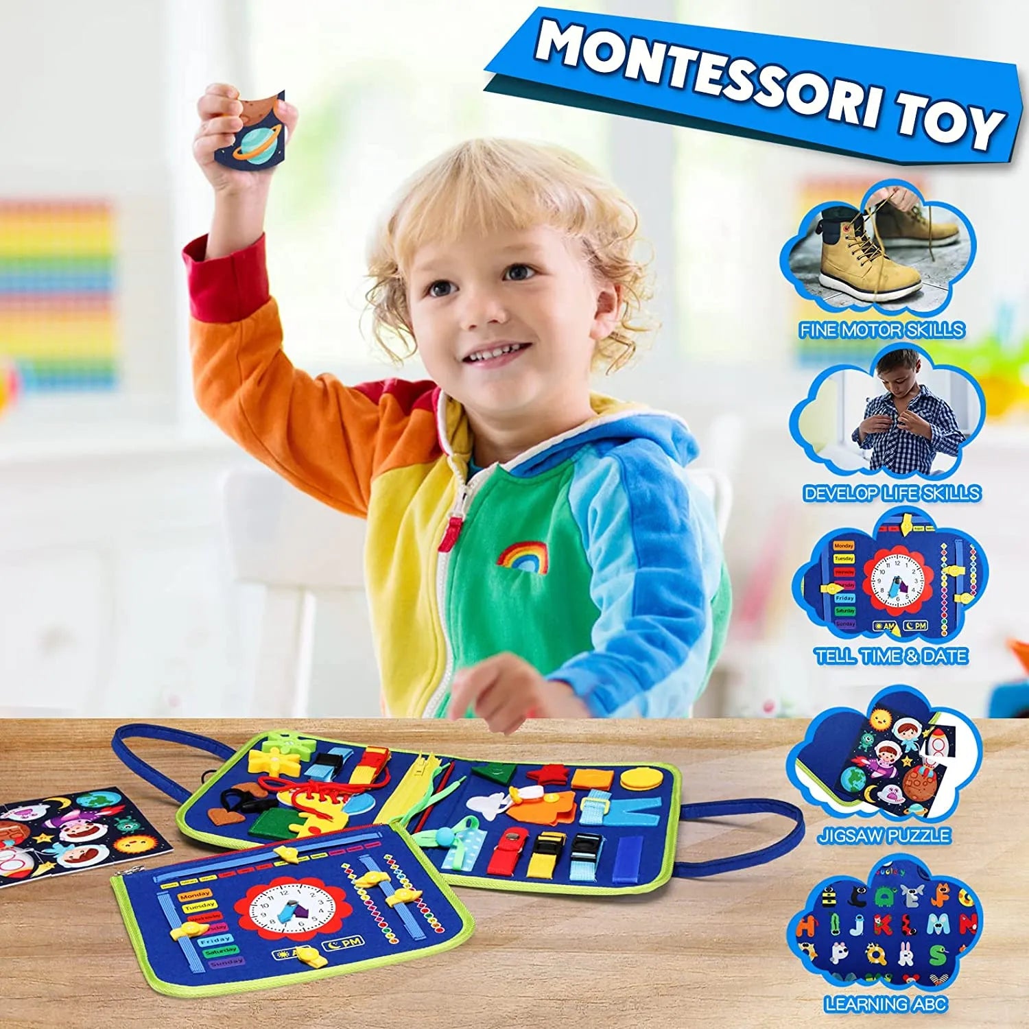 Busy Sensory Activity Developing Book for Motor Skills Learning Book for Toddlers 4 pages