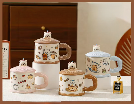 cute ceramic mug with cat lid main image