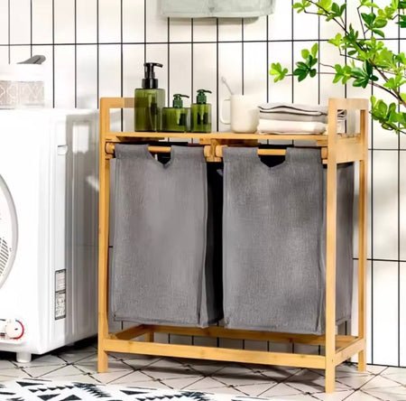 bamboo laundry hamper with shelf image 3