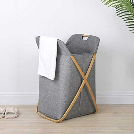 bamboo frame foldable laundry basket image 4
