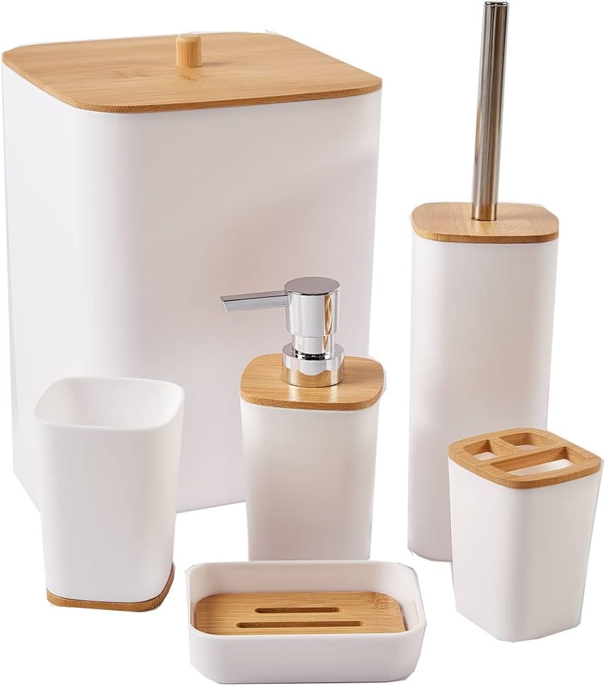 7 pieces bamboo bathroom accessories set image 6