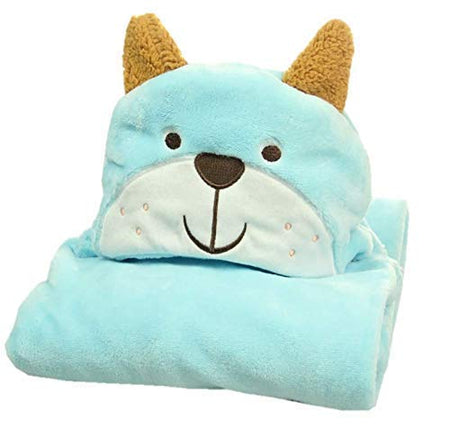 Cartoon Character Baby Hooded Towel Blanket - AQUA GREEN FOX