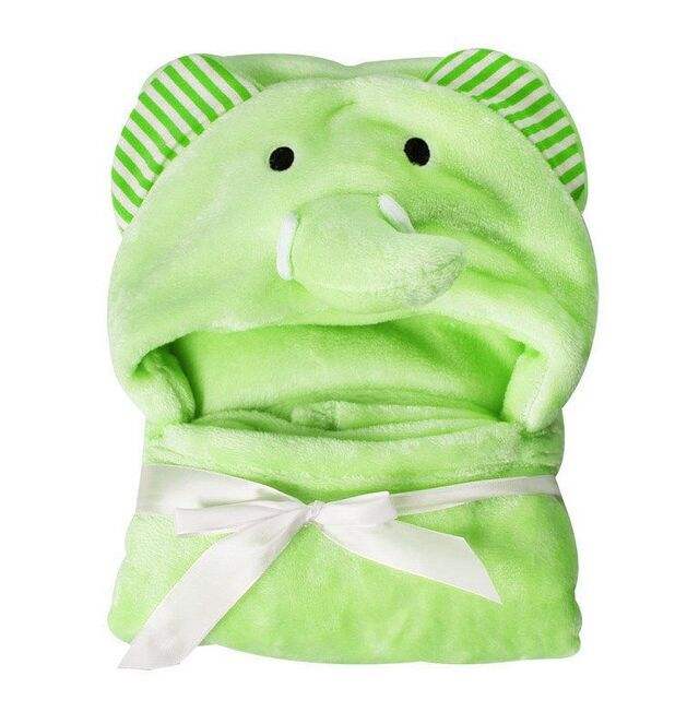 Cartoon Character Baby Hooded Towel Blanket Green Elephant