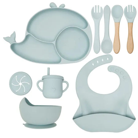 8 PCS Silicone Utensil/Feeding Set Blue Whale