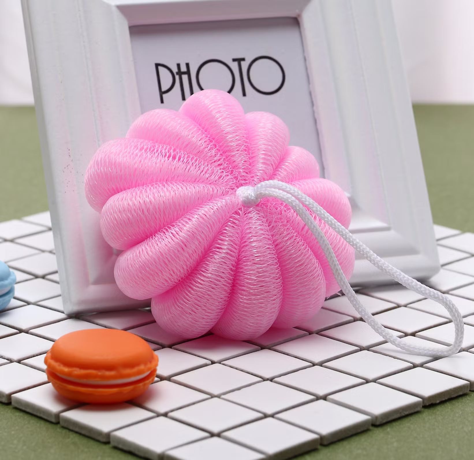 1Pc Cute Pumpkin Shaped Shower Loofahs Mesh Sponge Body Bath Scrubber image 3