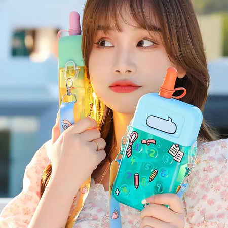 Cute Water Bottles with Straws Mobile Phone Travel Cup