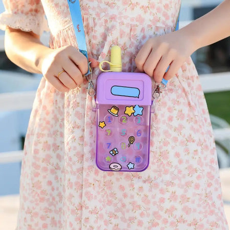 Cute Water Bottles with Straws Mobile Phone Travel Cup