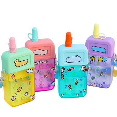 Cute Water Bottles with Straws Mobile Phone Travel Cup