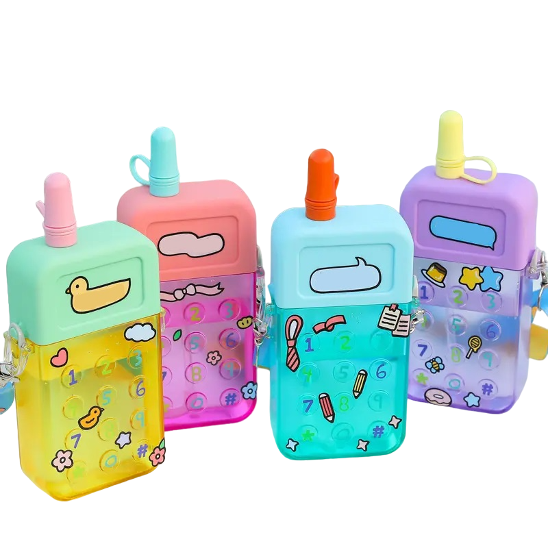 Cute Water Bottles with Straws Mobile Phone Travel Cup
