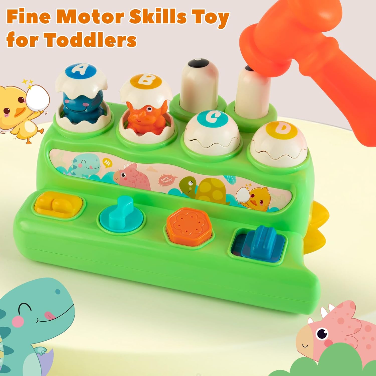 Cute Dinosaur Alphabet Pop Up Buttons With Hammer for Toddlers