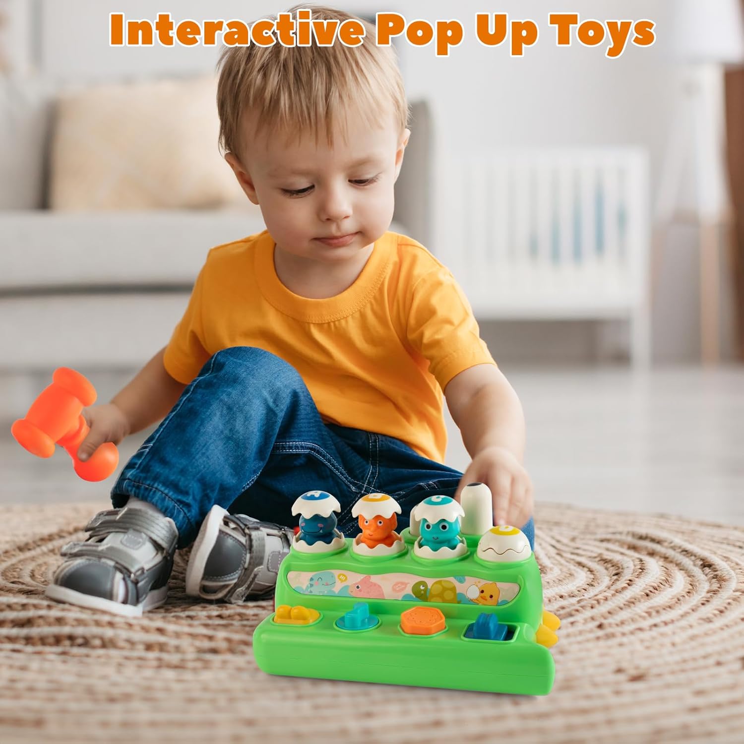 Cute Dinosaur Alphabet Pop Up Buttons With Hammer for Toddlers