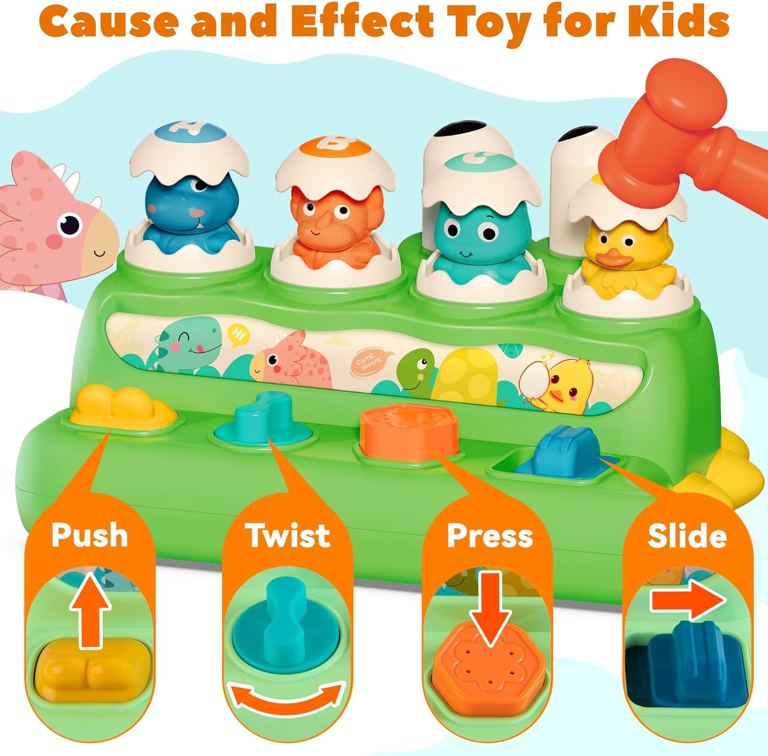Cute Dinosaur Alphabet Pop Up Buttons With Hammer for Toddlers