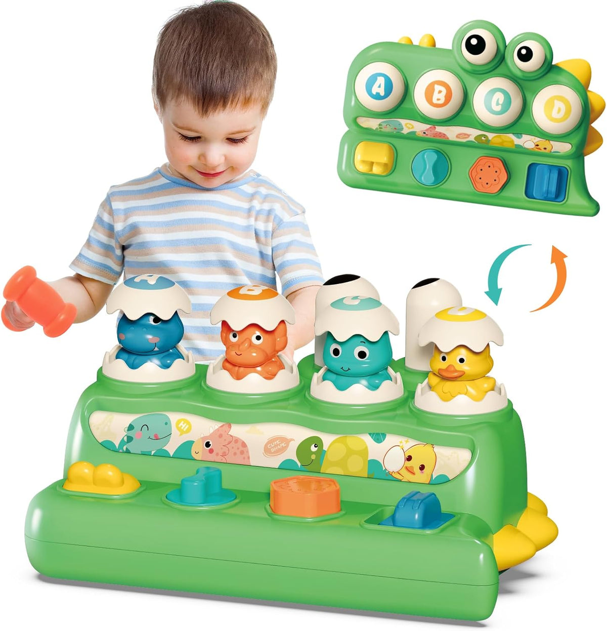 Cute Dinosaur Alphabet Pop Up Buttons With Hammer for Toddlers