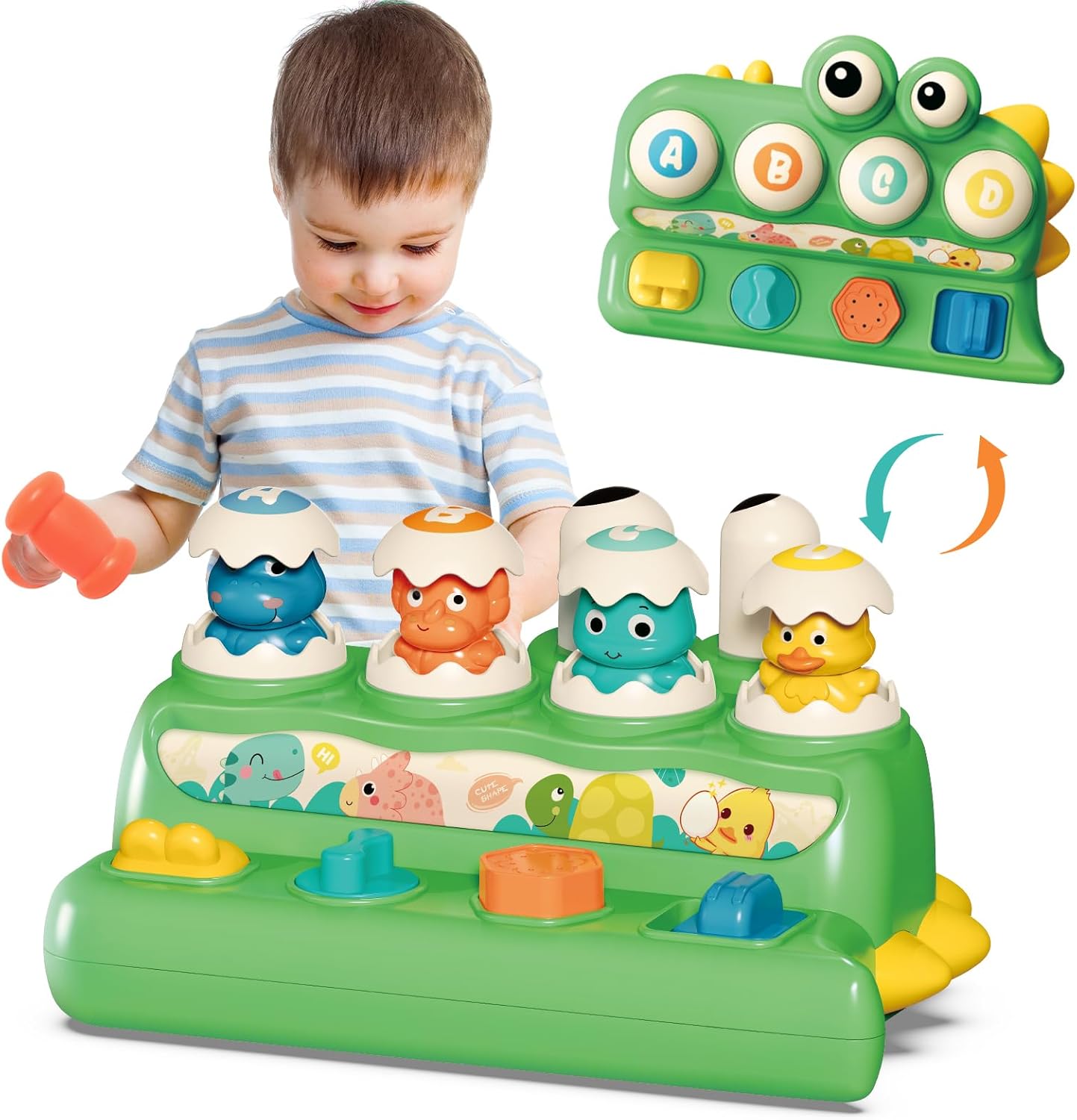 Cute Dinosaur Alphabet Pop Up Buttons With Hammer for Toddlers