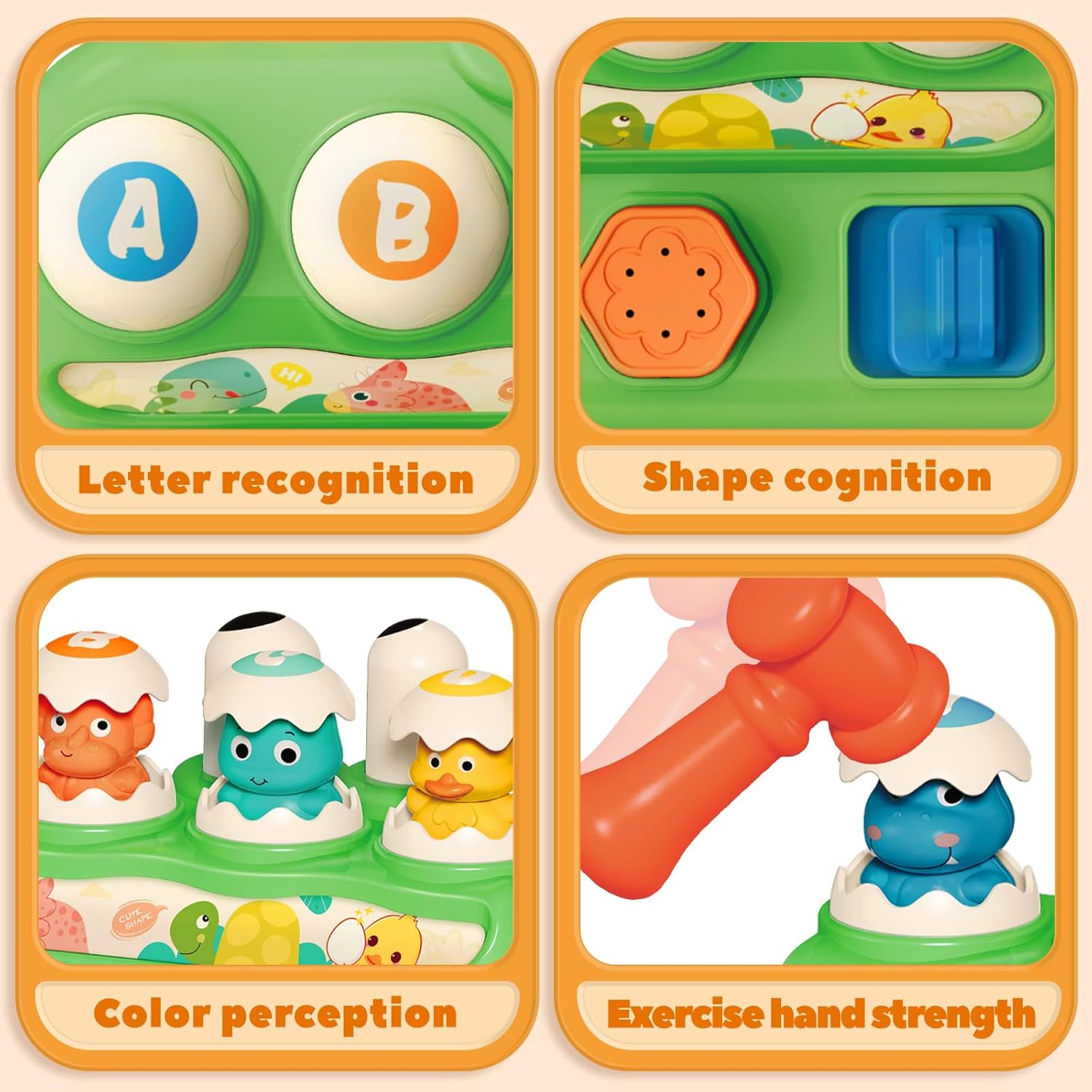 Cute Dinosaur Alphabet Pop Up Buttons With Hammer for Toddlers