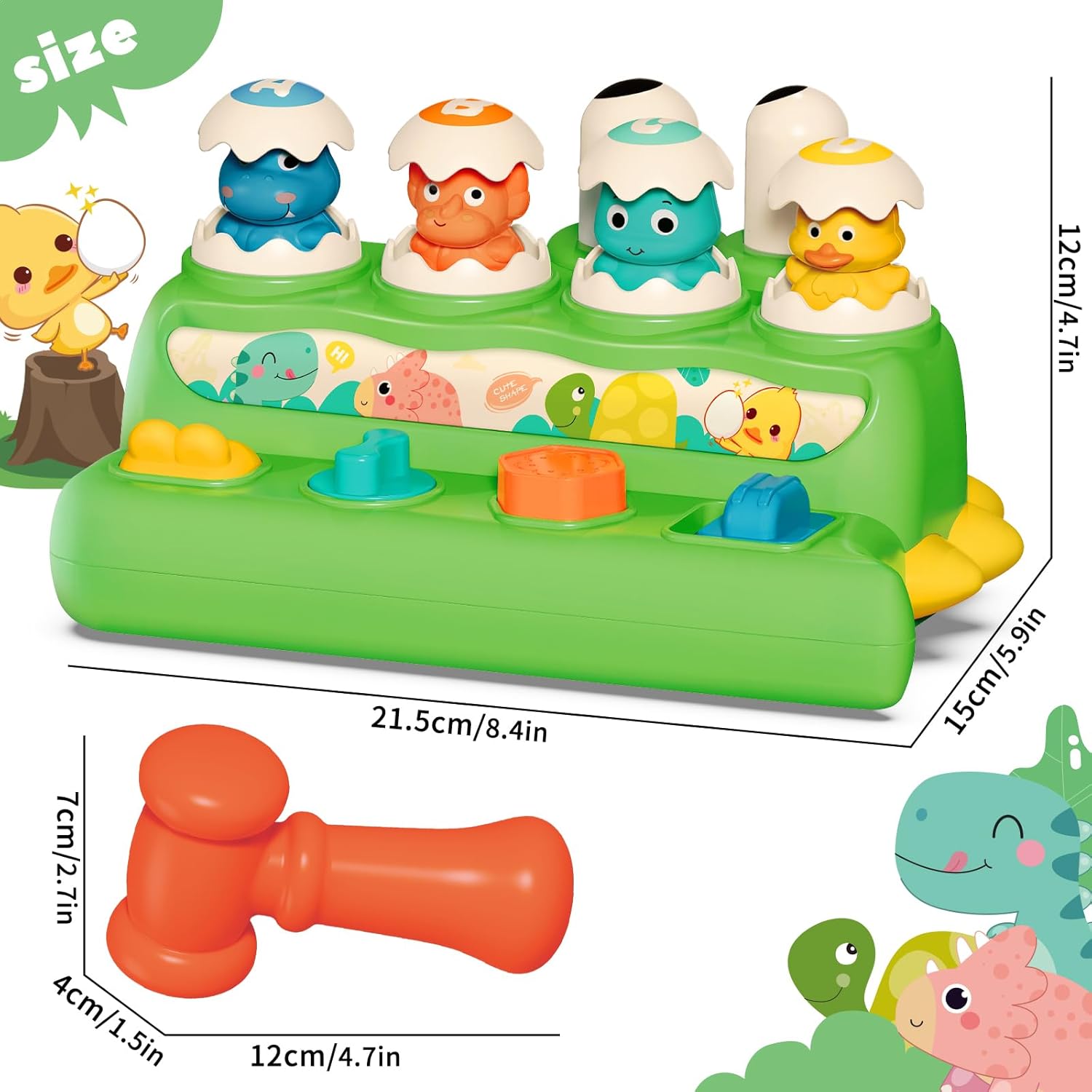 Cute Dinosaur Alphabet Pop Up Buttons With Hammer for Toddlers