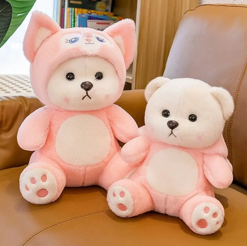 Cute Pink Bear Doll Detachable Hat Plush Toy