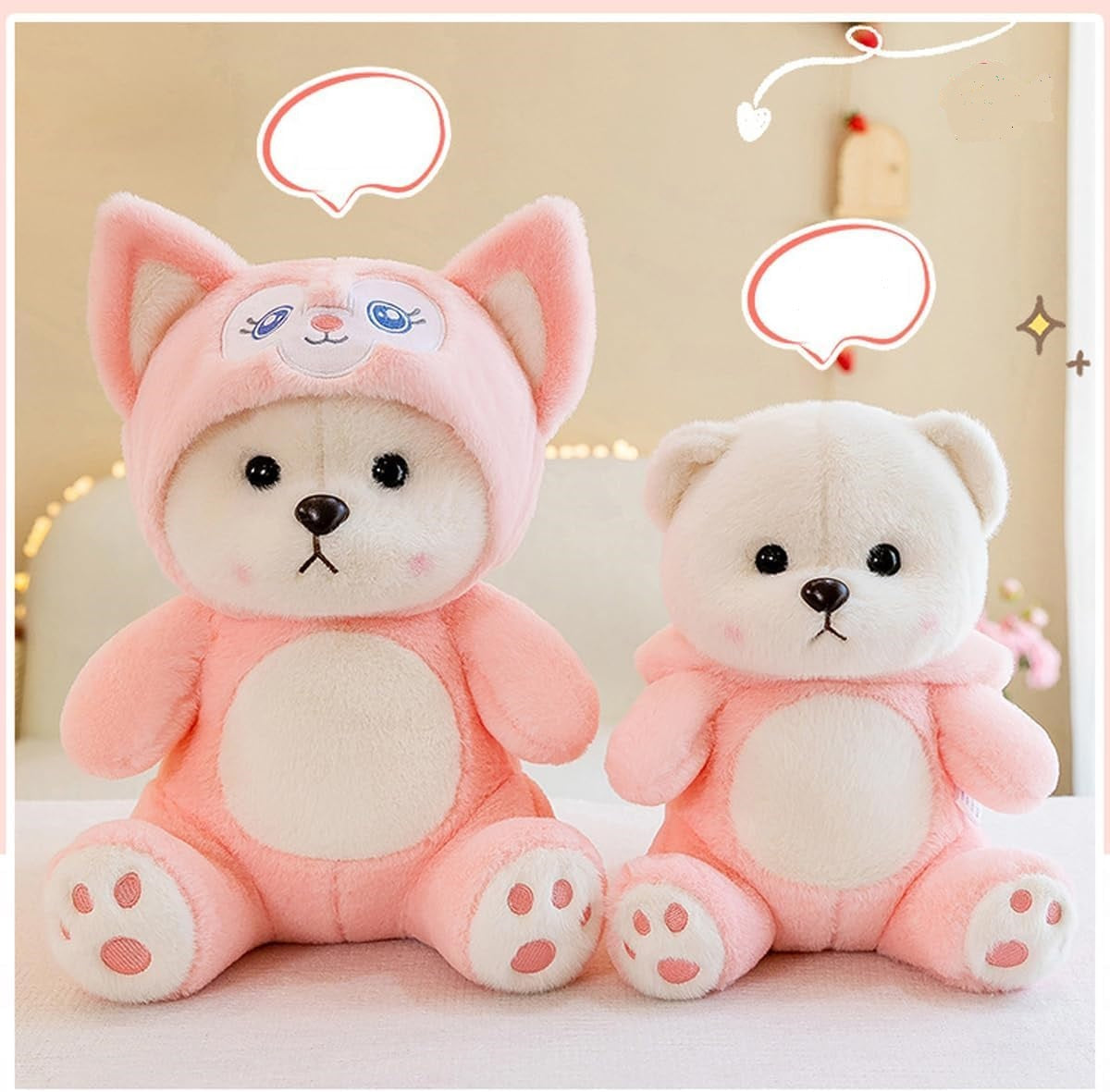 Cute Pink Bear Doll Detachable Hat Plush Toy