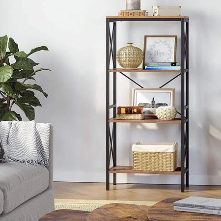 4-tier iron frame wooden bookshelf storage image 3