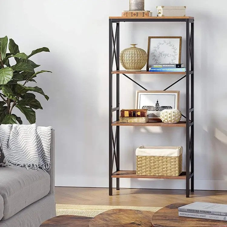 4-tier iron frame wooden bookshelf storage image 3
