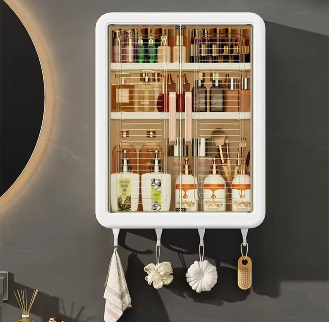 multilayer bathroom storage cabinet with hooks main image
