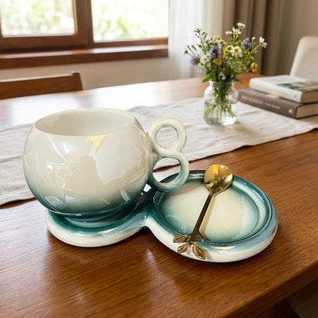 gradient ceramic cup with sausar and spoon image 3