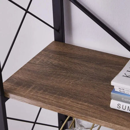 4-tier iron frame wooden bookshelf storage image 6