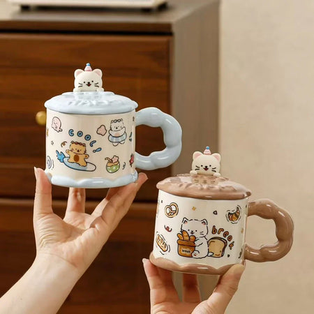 cute ceramic mug with cat lid image 4