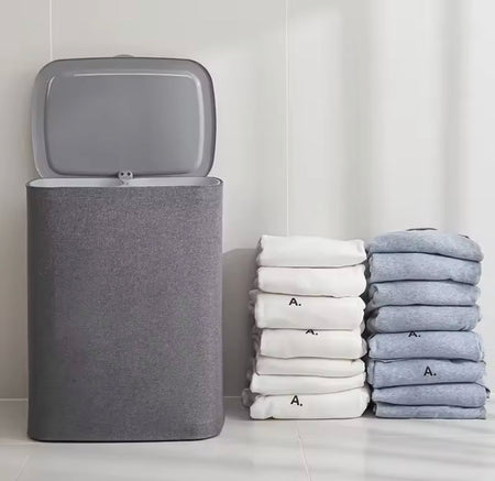 dual compartment foldable laundry basket with lid image 3