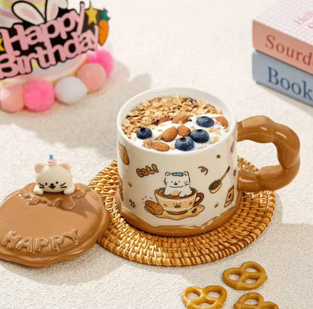 cute ceramic mug with cat lid image 5