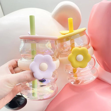 flower design double wall glass tumbler image 2