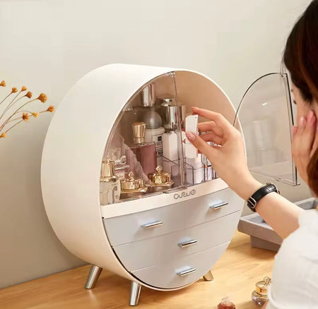 oval shape cosmetic organizer with drawer image 7