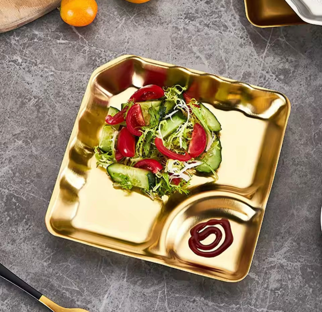 stainless steel dumpling plate with dipping saucer main image