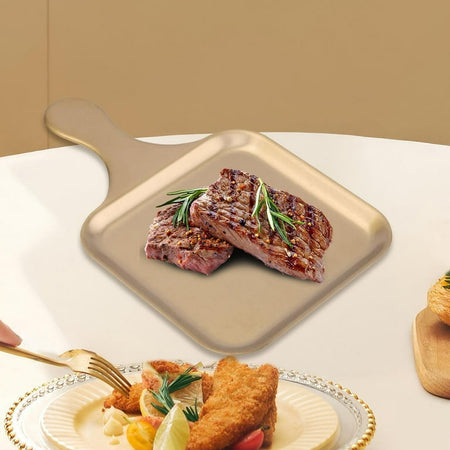 stainless steel serving plate with handle image 2