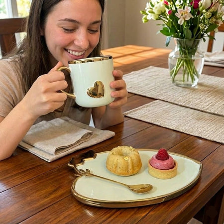 luxury heart shape ceramic coffee mug with tray image 2