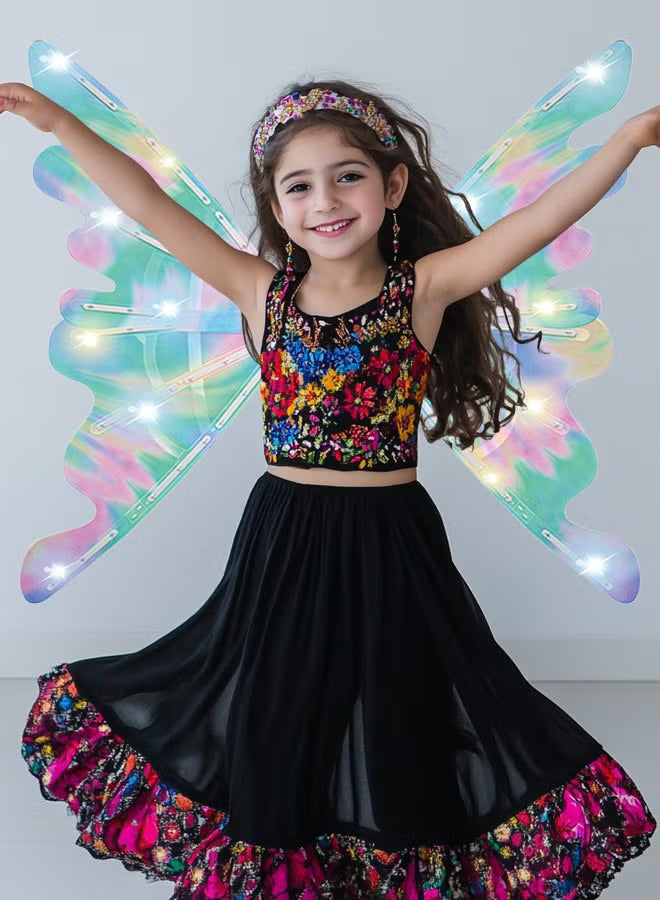 Electric Fairy Wings for Girls, Battery-Operated Moving Butterfly Wings with LED Lights