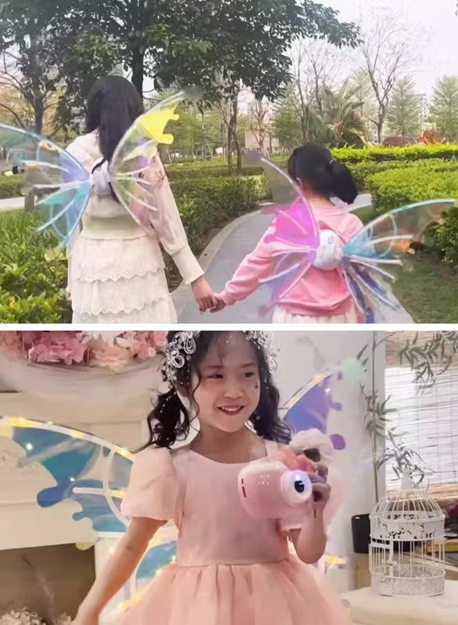 Electric Fairy Wings for Girls, Battery-Operated Moving Butterfly Wings with LED Lights