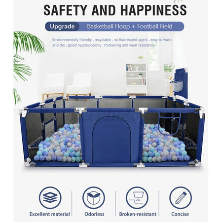 Extra Large Playpen | Play Yard for Babies | Football | Basketball | Blue