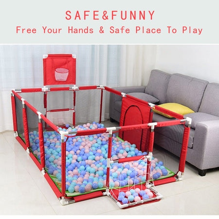 Extra Large Playpen | Play Yard for Babies | Football | Basketball | Red